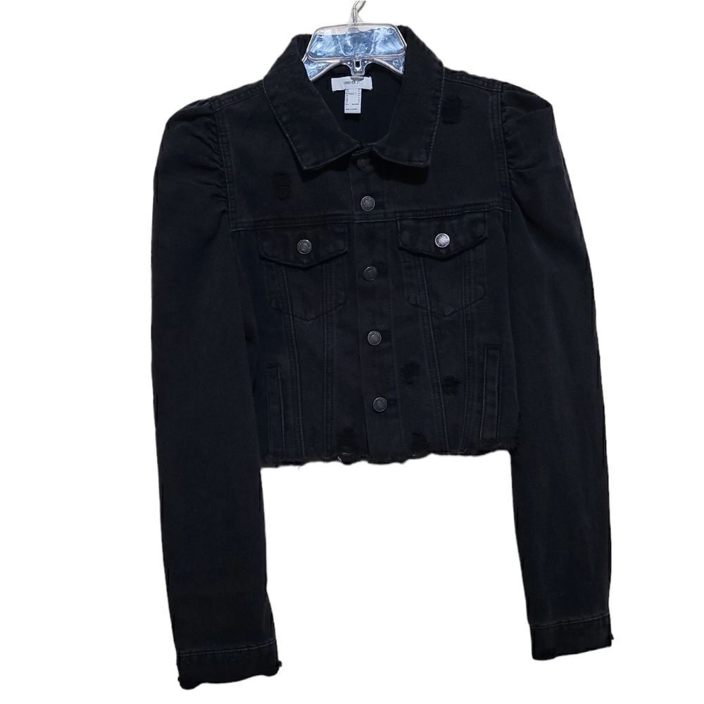 Forever21 Women's Black Distressed Jeans Jacket Sz Medium